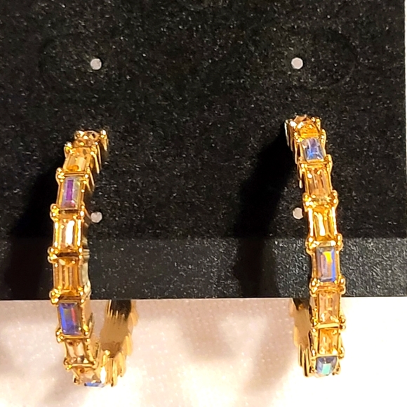 Classic Rhinestone Hoop Gold Tone Stud Earrings - Picture 2 of 2